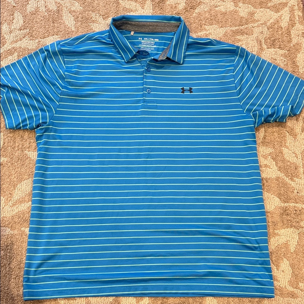 Under Armour Men's Golf Polo in Blue and White Stripes